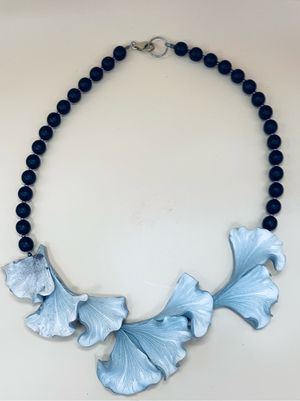 Unique Artisan Crafted Polymer Clay Ginkgo Leaf Statement Necklace 18"
